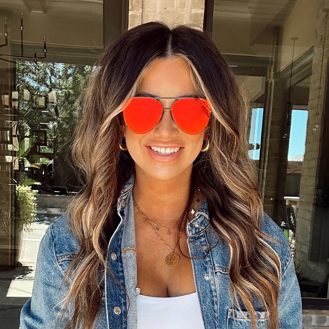 Cristina Tangle Free Mirrored Red Aviator Sunglasses