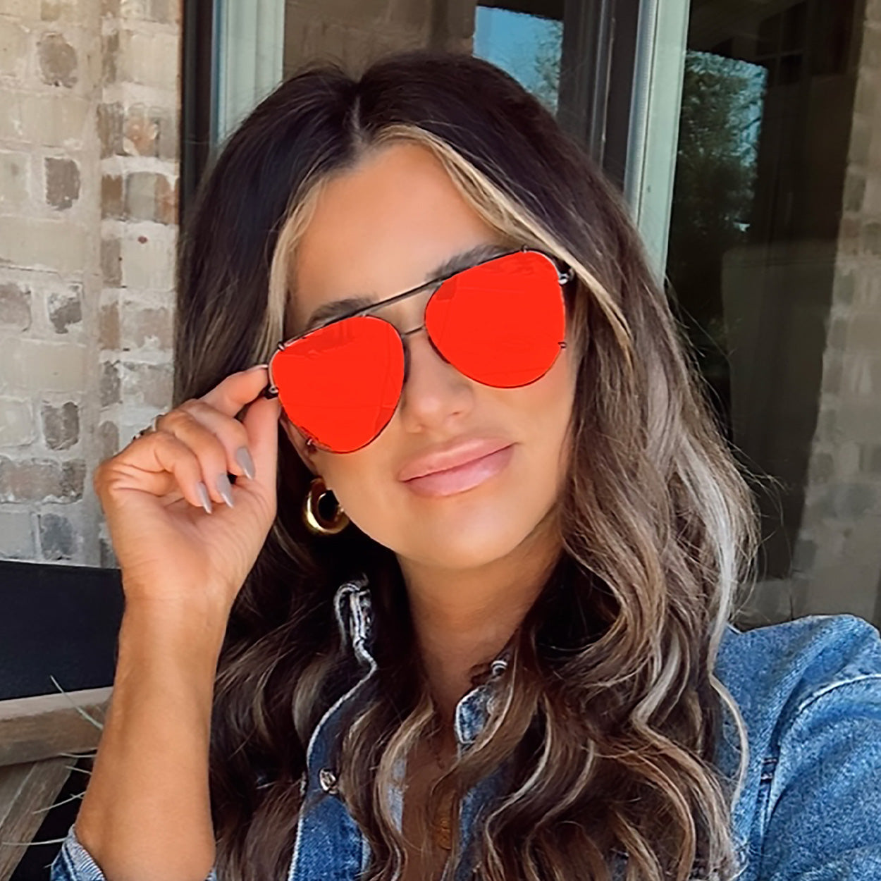 Cristina Tangle Free Mirrored Red Aviator Sunglasses