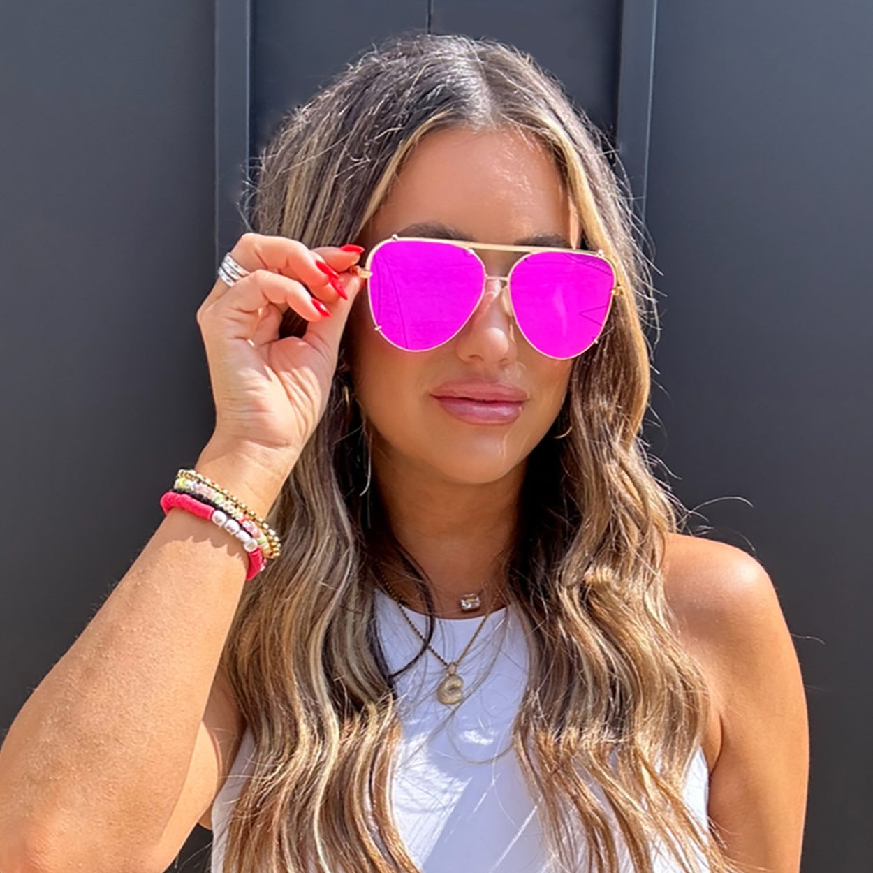 Cristina Tangle Free Mirrored Pink Aviator Sunglasses