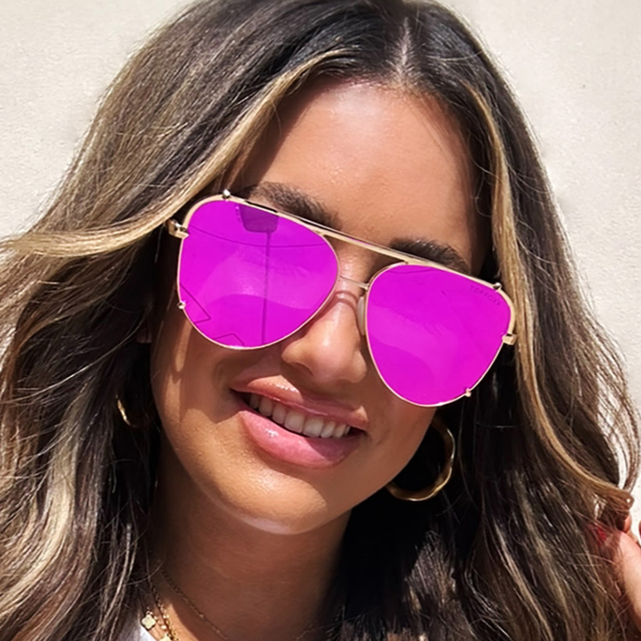 Cristina Tangle Free Mirrored Pink Aviator Sunglasses