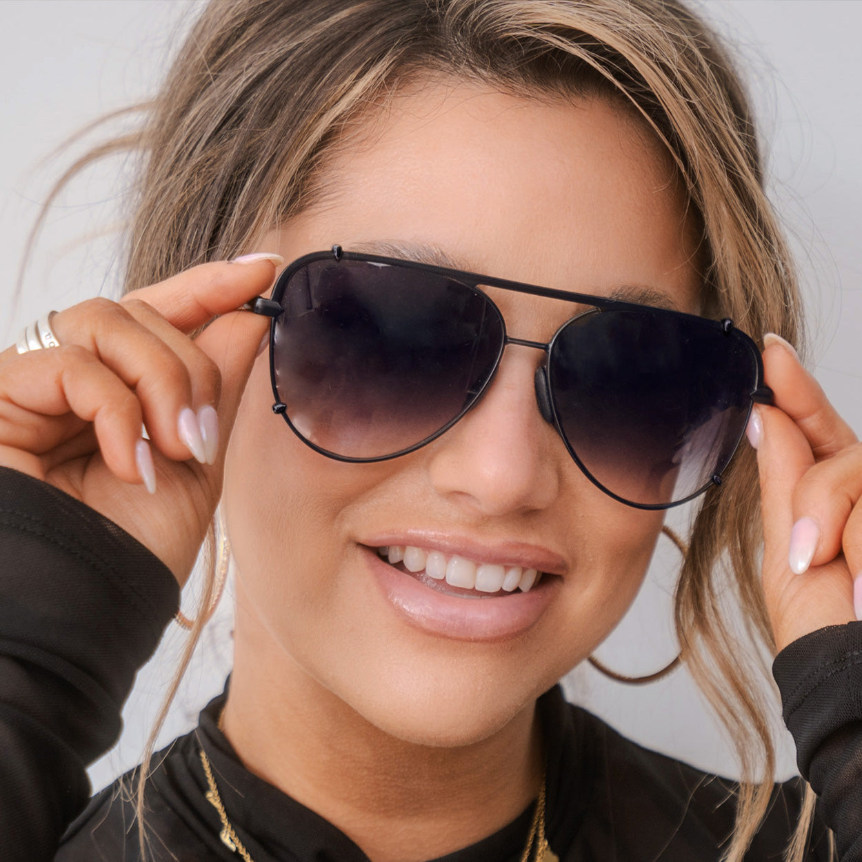 Cristina Tangle Free Faded Black Aviator Sunglasses