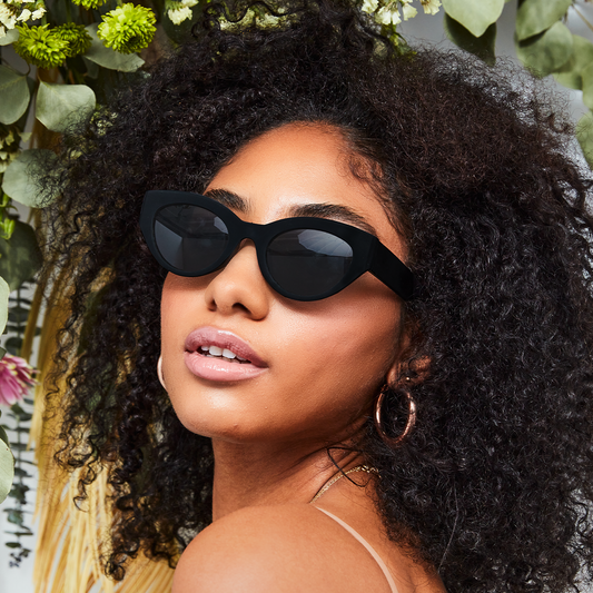 Sustainable Elizabeth Black Oval Cat Eye Sunglasses