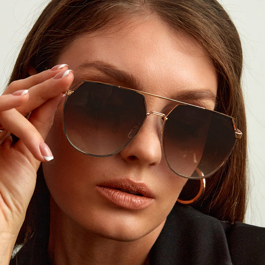 Farrah Brown Tangle Free Aviator Sunglasses Oversized Retro