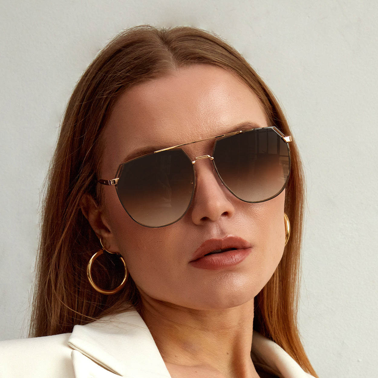Farrah Brown Tangle Free Aviator Sunglasses Oversized Retro