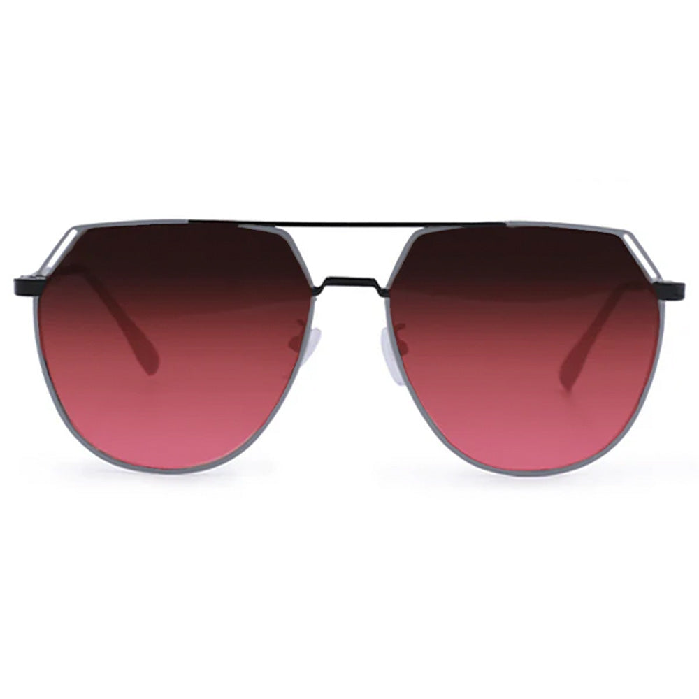 Farrah Black Frame Ruby Lens Square Aviator Sunglasses