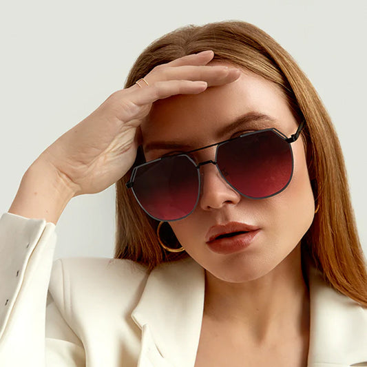 Farrah Black Frame Ruby Lens Square Aviator Sunglasses