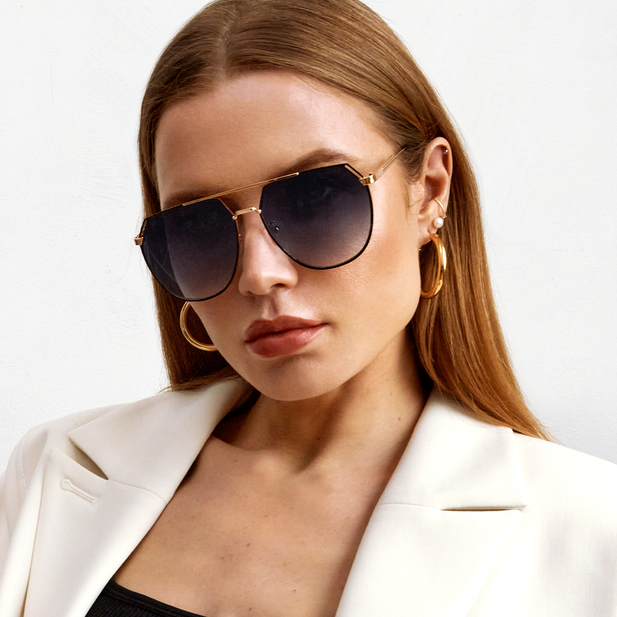 Farrah Midnight Square Aviator Sunglasses Oversized Retro