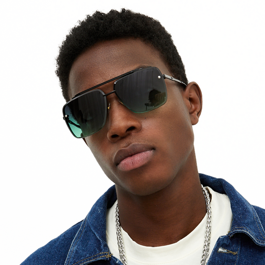 Bella Tangle Free Dark Green Oversized Squared Aviators