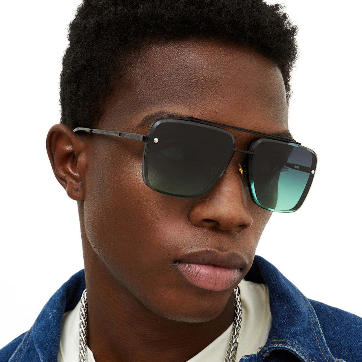 Bella Tangle Free Dark Green Oversized Squared Aviators