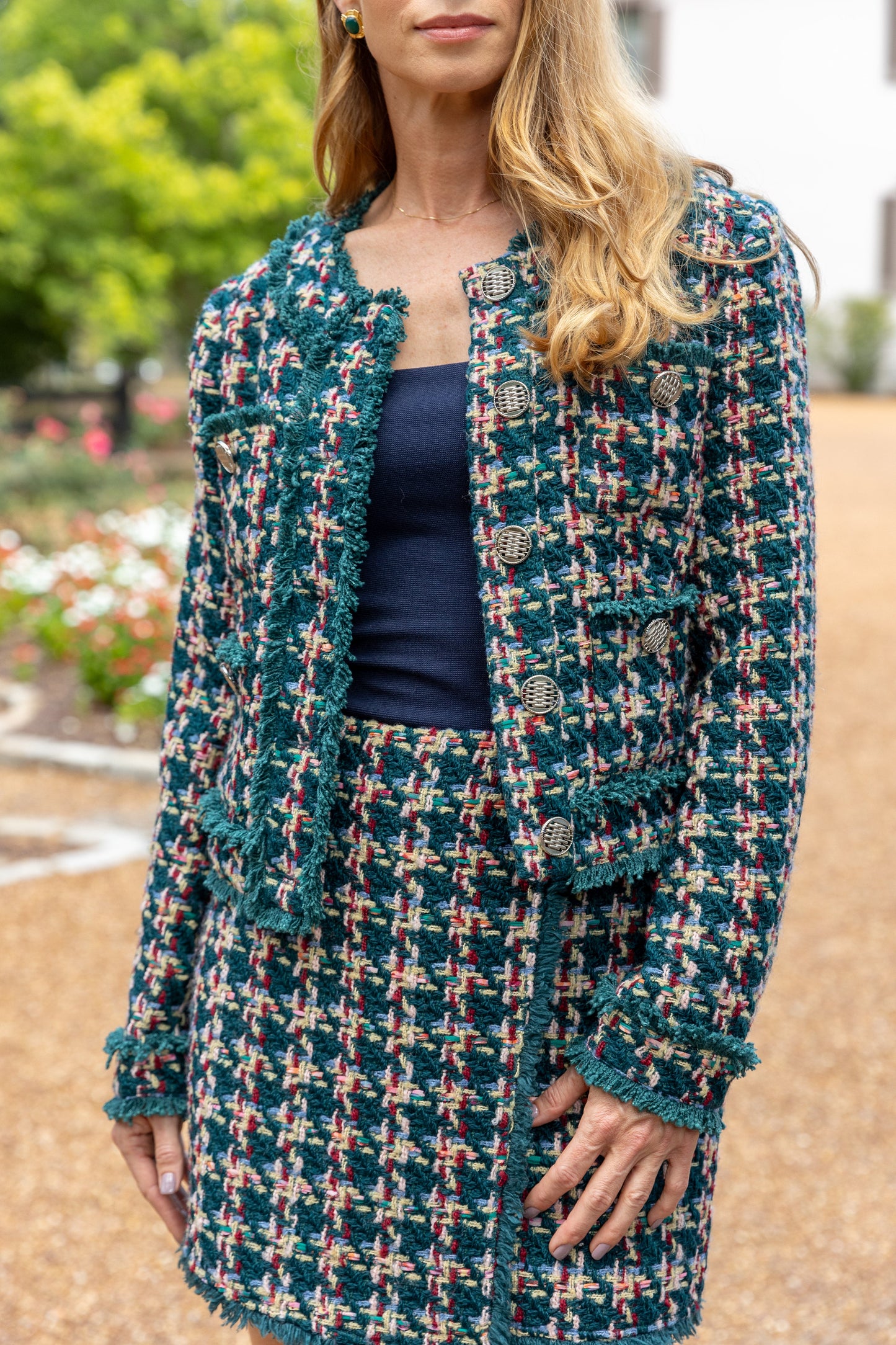 Minifalda Jackie Tweed con detalle cruzado falso a mitad del muslo