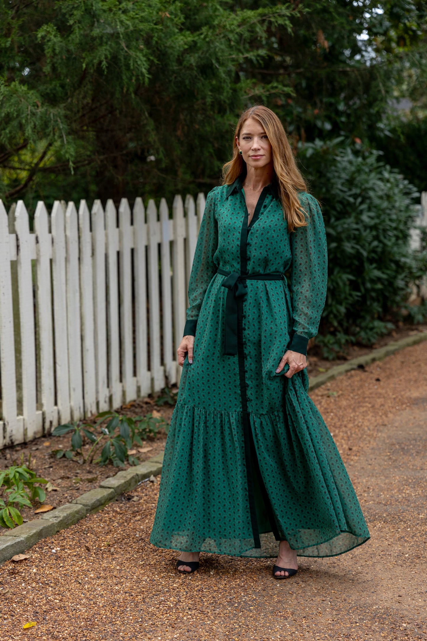 Vestido Ashton verde floral largo para veladas elegantes
