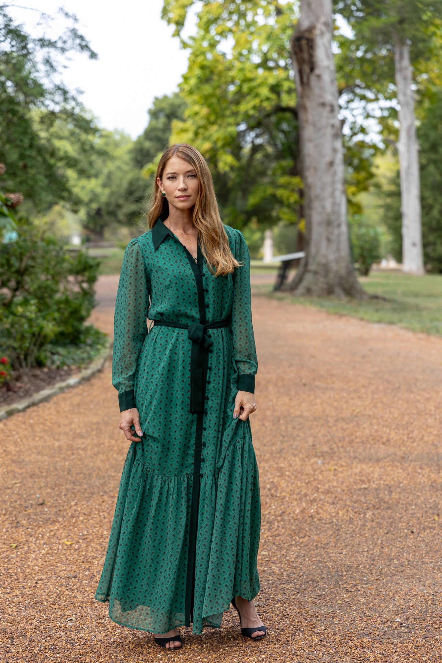 Vestido Ashton verde floral largo para veladas elegantes