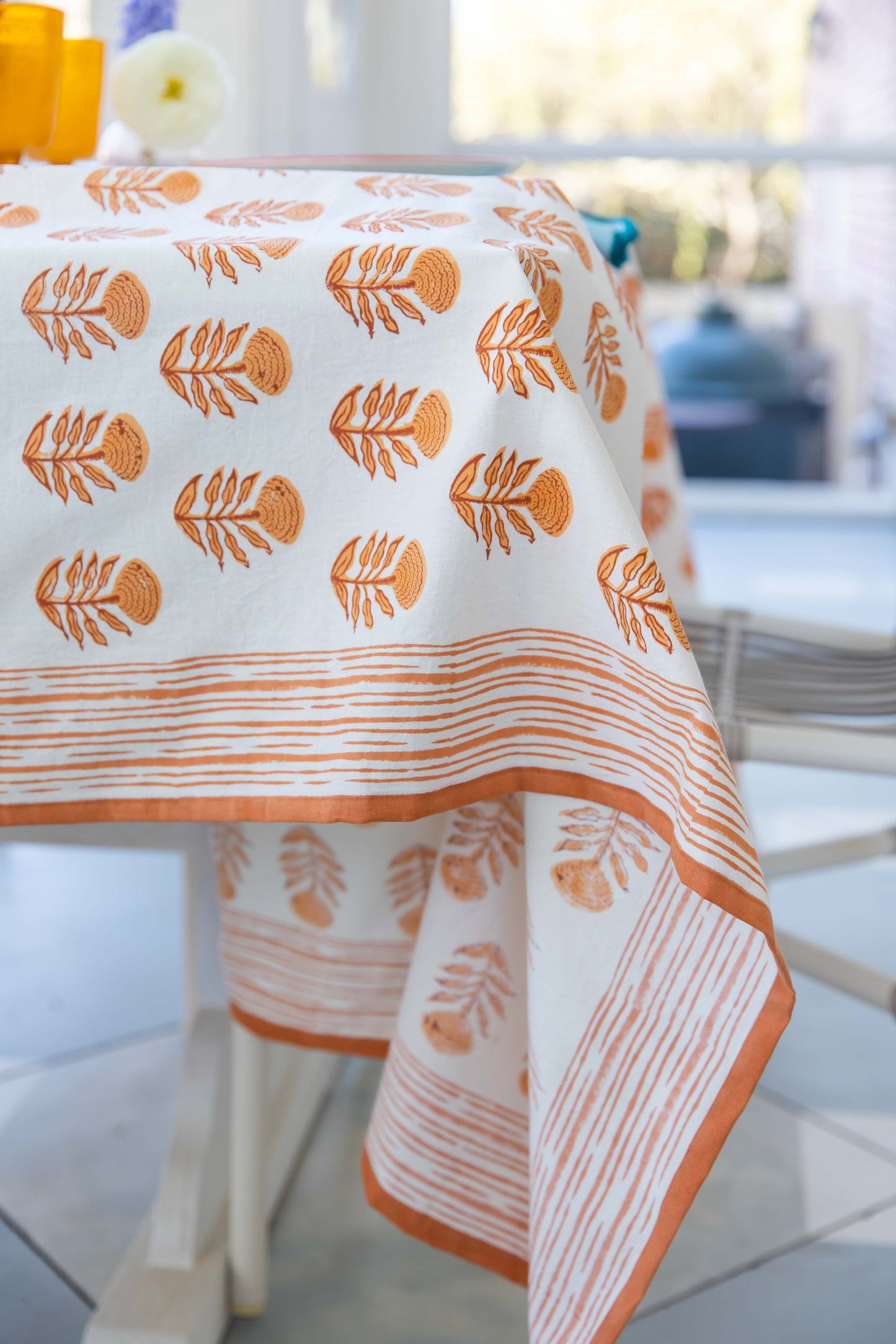 Mantel con motivos indios, 100% algodón, estampado en bloque, 120 x 80 cm