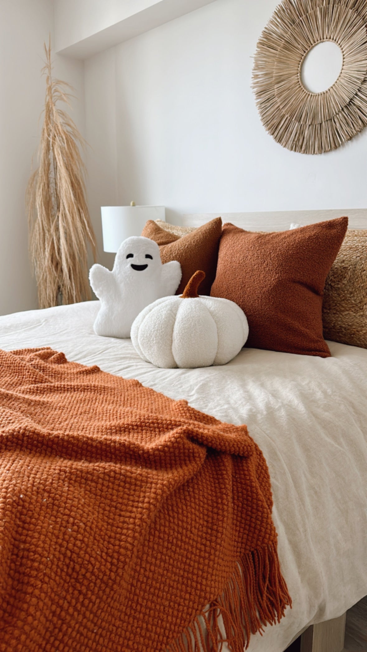 Jumbo Sherpa Cream Pumpkin Pillow With Burnt Orange Stem