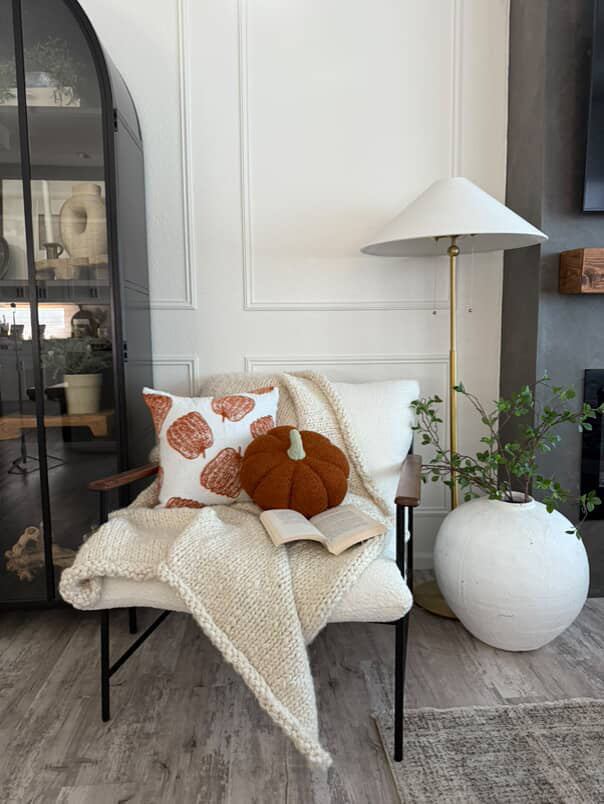 Jumbo Sherpa Pumpkin Pillow Burnt Orange Sage Green Stem