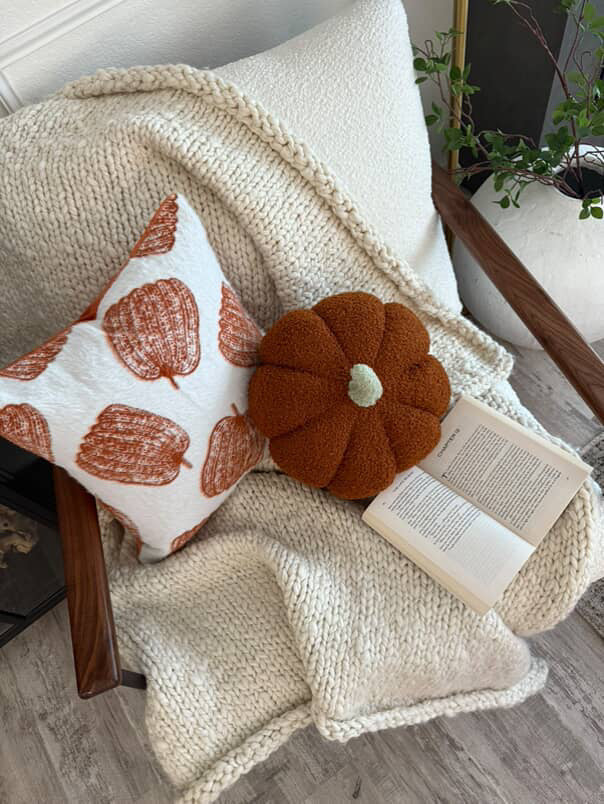 White Pumpkin Chenille Pillow Cover 18 Inch Autumn Decor