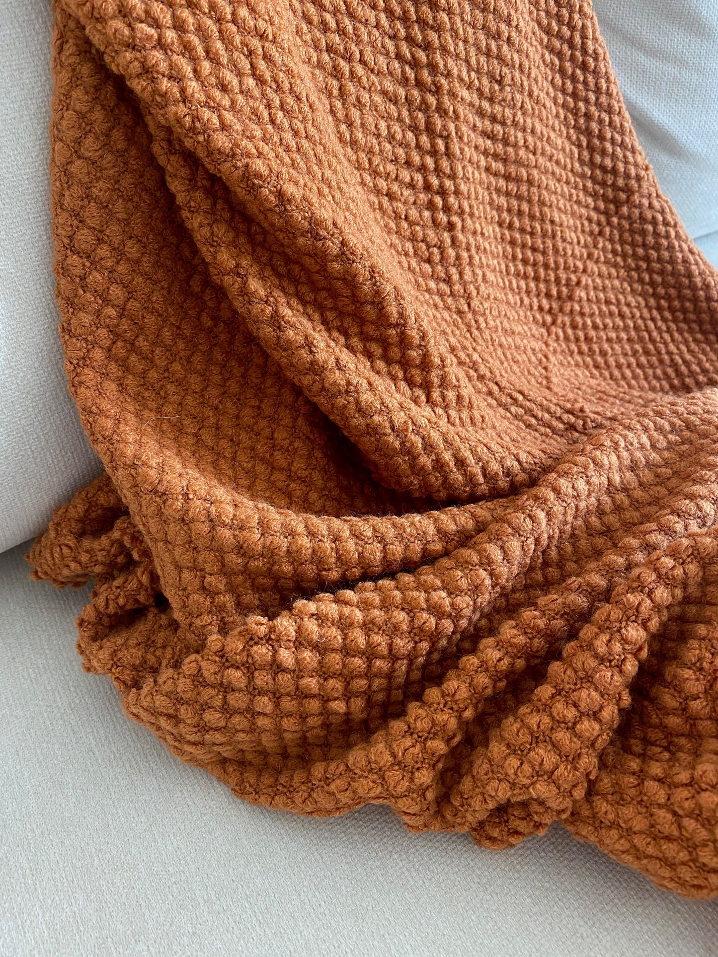 Geneva Burnt Orange Throw Blanket With Delicate Fringe
