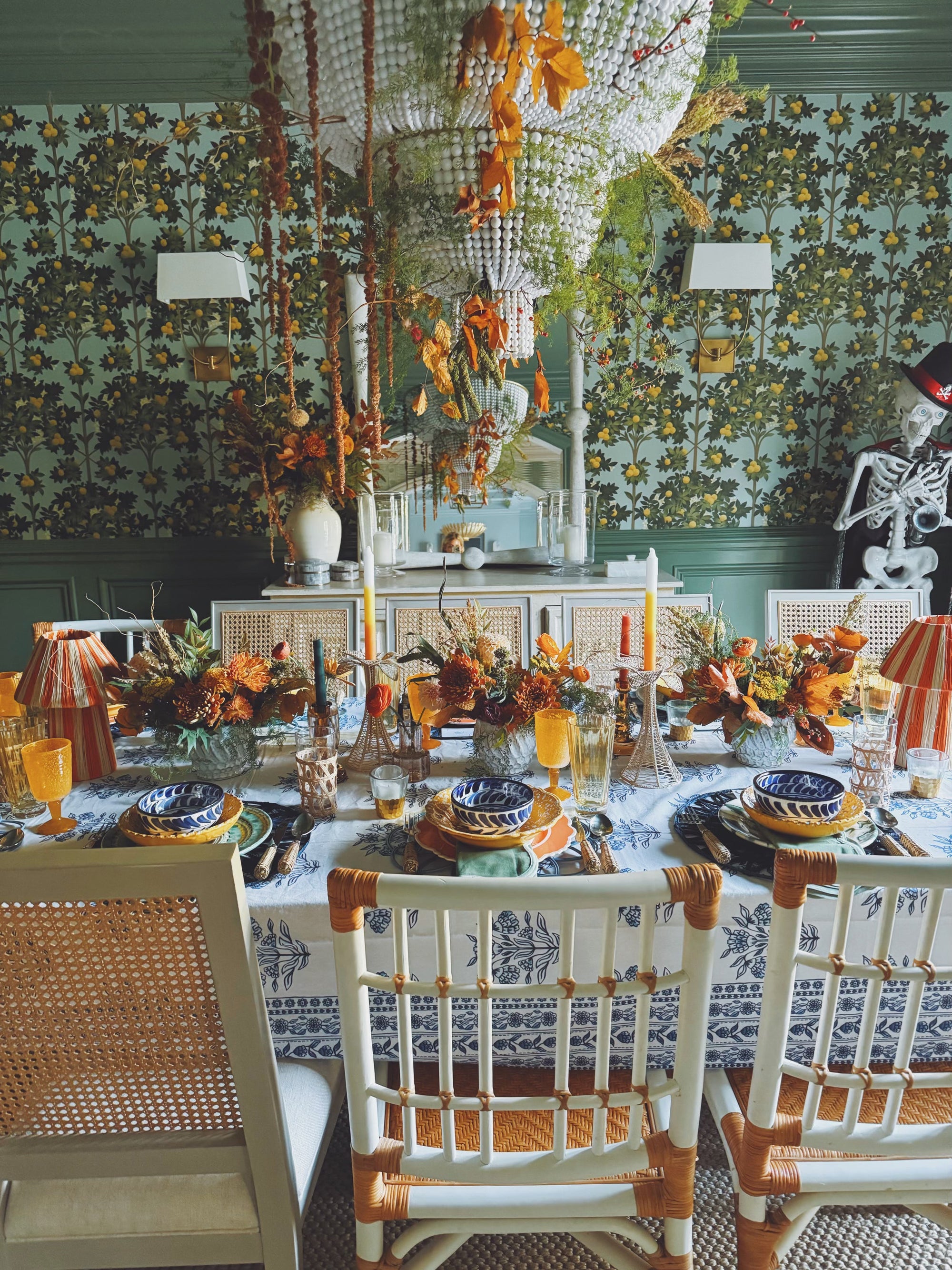 The Blue Lily Floral Tablecloth 120 X 80 Inches Cotton