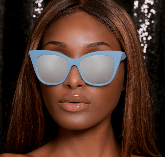 Venice Cateye Glasses Blue Frame Silver Lens One Size
