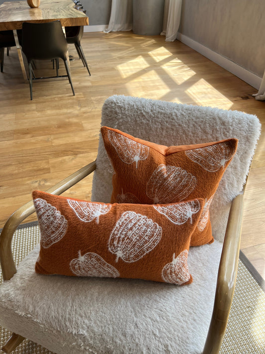 Burnt Orange Pumpkin Lumbar Pillow Chenille Cover 12x20