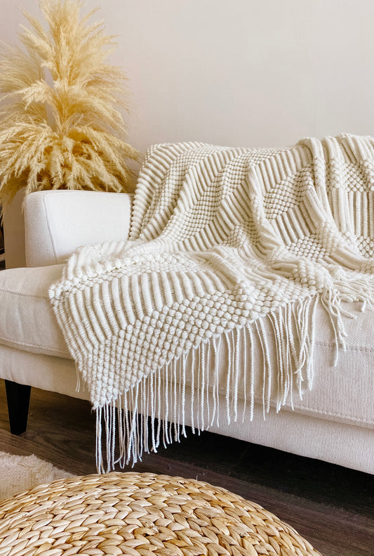 Khera Cream Throw Blanket 51x78 Acrylic Cozy Soft Warm
