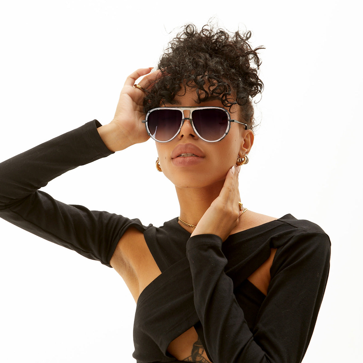 Ivy Luxe Clear Black Round Aviator Sunglasses Eco Friendly
