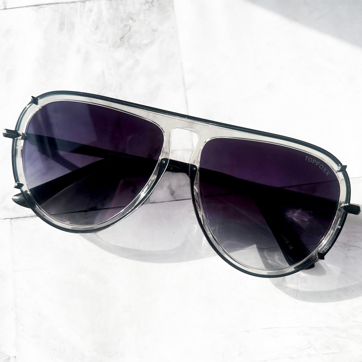 Ivy Luxe Clear Black Round Aviator Sunglasses Eco Friendly