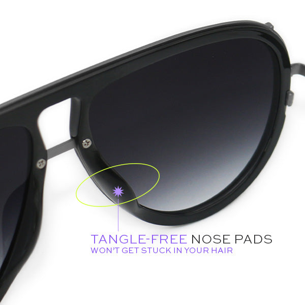 Ivy Luxe Black Tangle Free Round Aviator Sunglasses