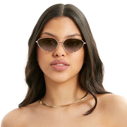 Lucky Star Faded Brown Gold Cat Eye Aviator Sunglasses