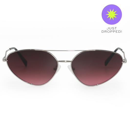 Lucky Star Cat Eye Aviator Sunglasses Ruby and Silver