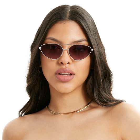 Lucky Star Cat Eye Aviator Sunglasses Ruby and Silver