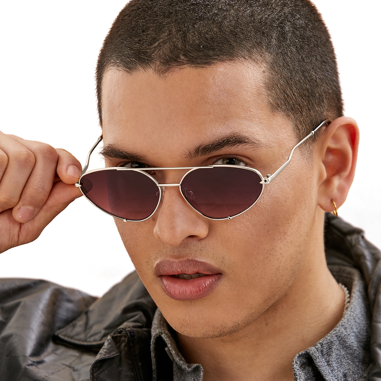 Lucky Star Cat Eye Aviator Sunglasses Ruby and Silver