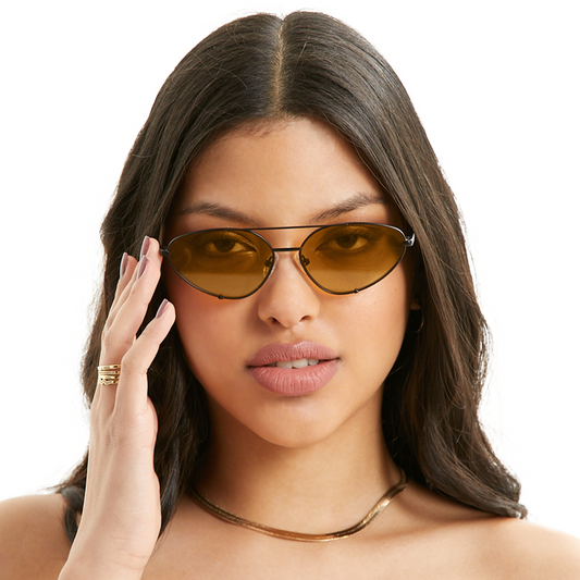 Lucky Star Yellow Black Cat Eye Aviator Sunglasses Classic