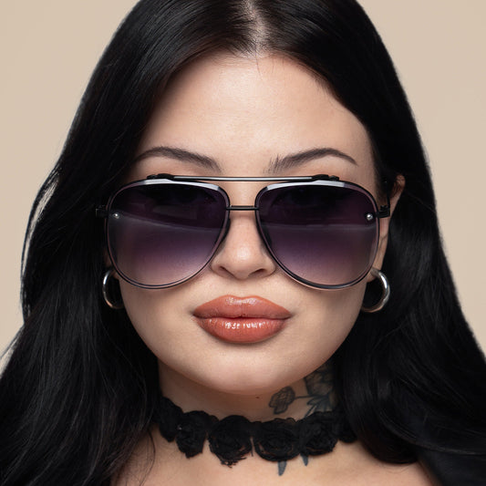 Luna Tangle Free Faded Black Round Aviator Sunglasses