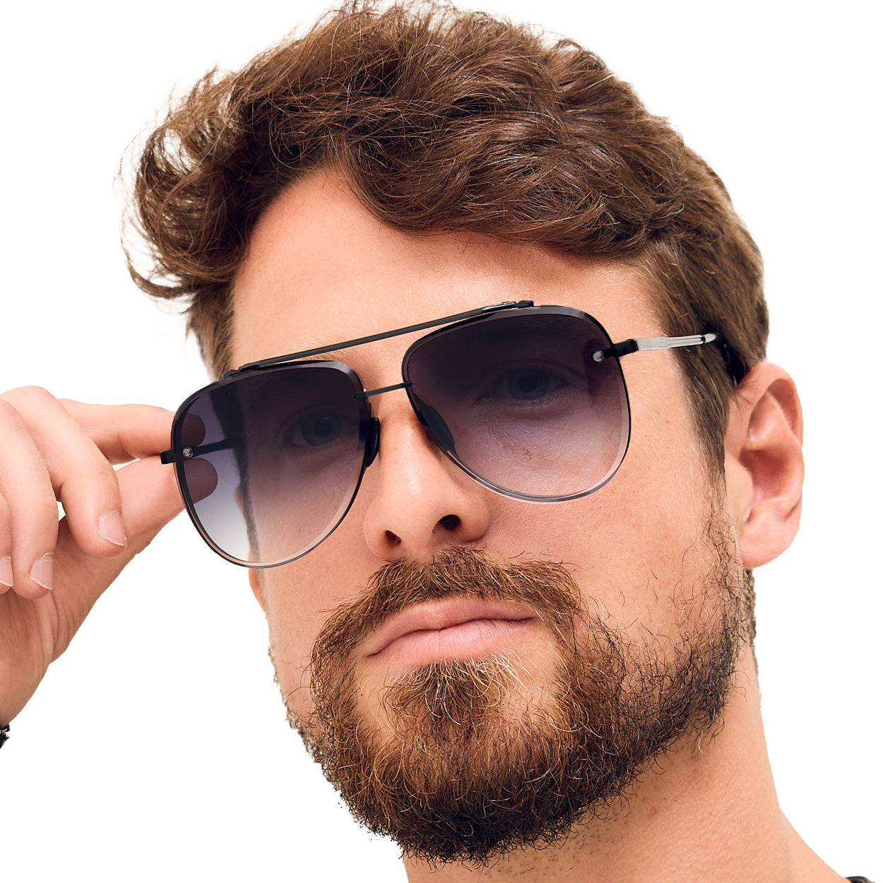 Luna Tangle Free Faded Black Round Aviator Sunglasses