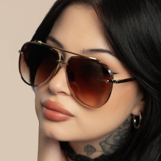 Luna Tangle Free Faded Brown Aviator Sunglasses UV Safe