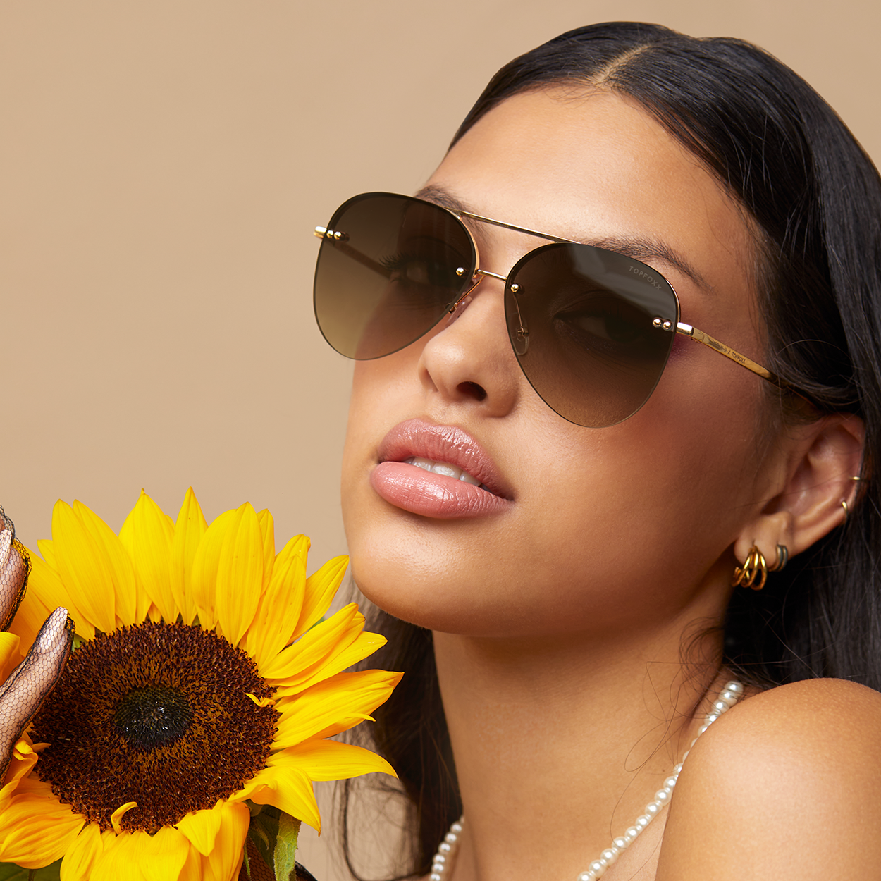 Smaller Megan 2 Olive Metal Aviator Sunglasses Gold Frame