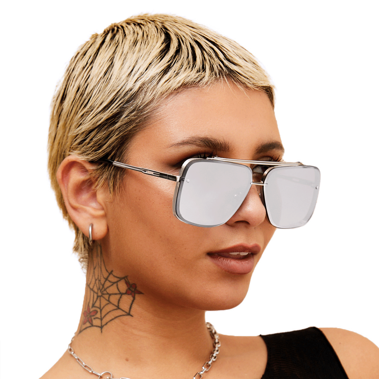 Bella Tangle Free Chrome Silver Oversized Square Aviators