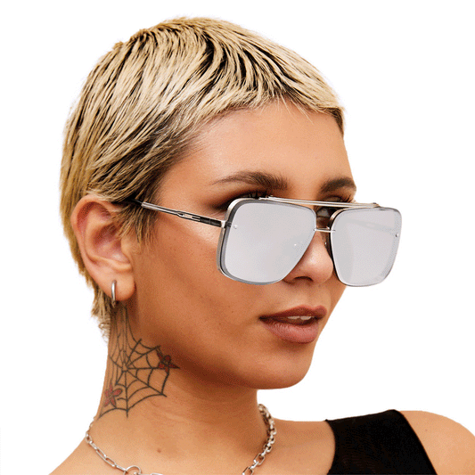Bella Tangle Free Chrome Silver Oversized Square Aviators