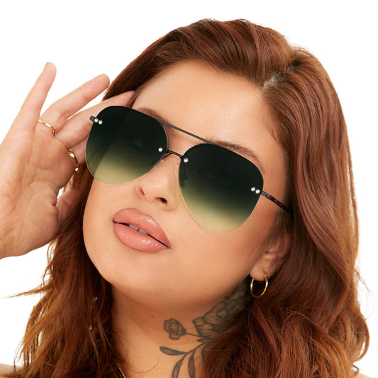 Smaller Megan 2 Dark Green Metal Aviator Sunglasses