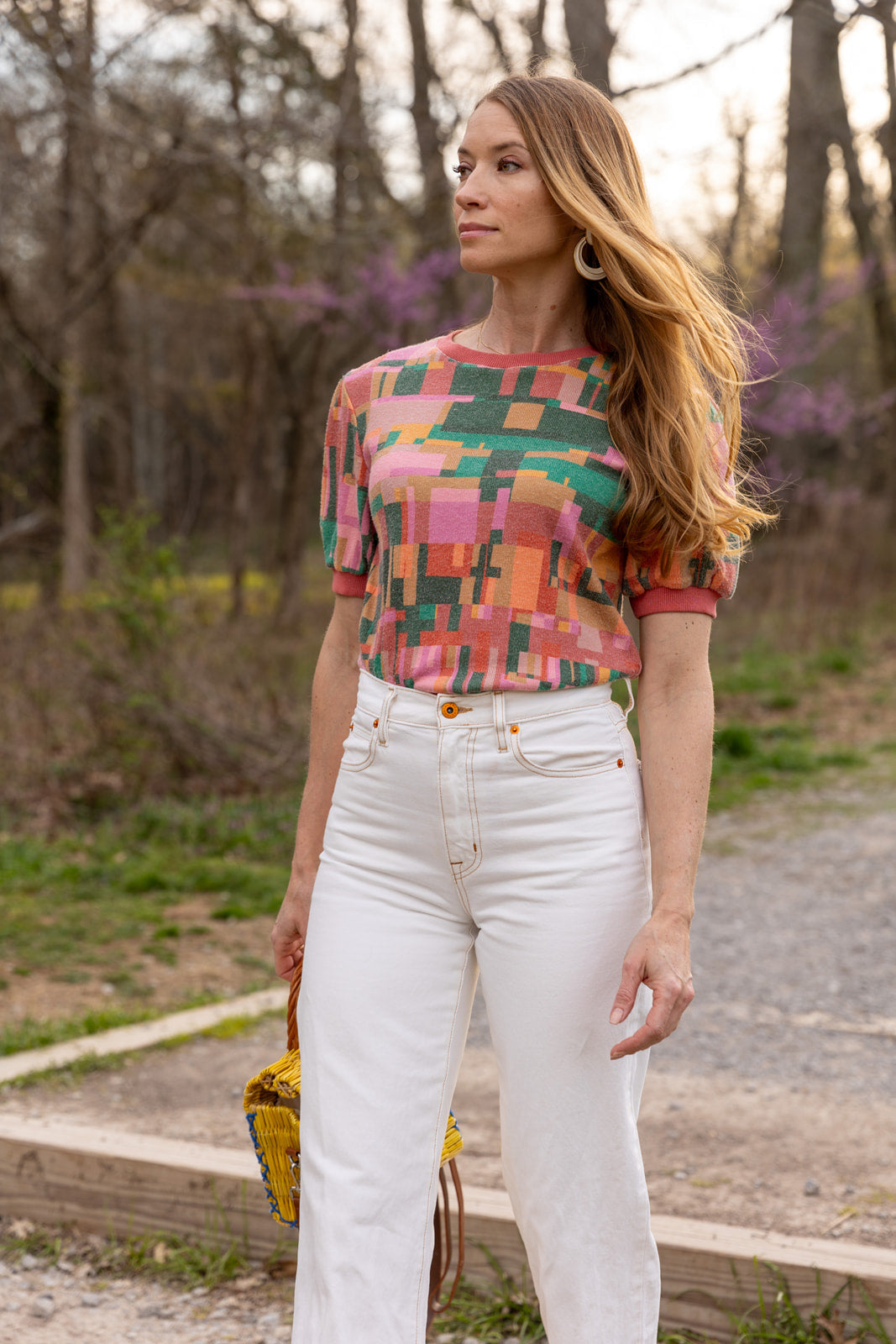 Camiseta de punto suave con estampado abstracto vintage Colette Knit Top