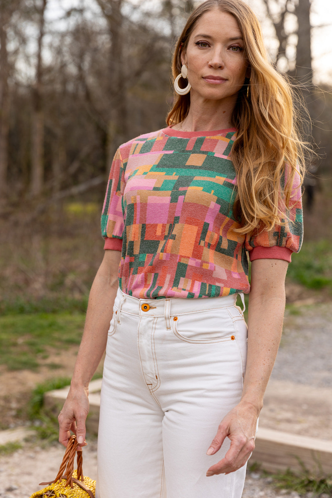 Camiseta de punto suave con estampado abstracto vintage Colette Knit Top