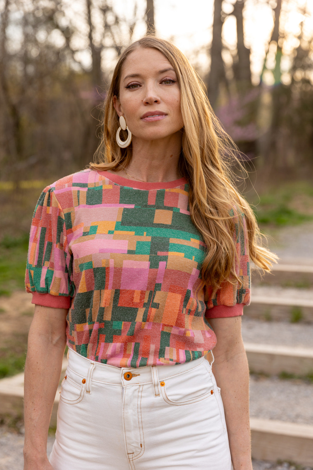 Camiseta de punto suave con estampado abstracto vintage Colette Knit Top