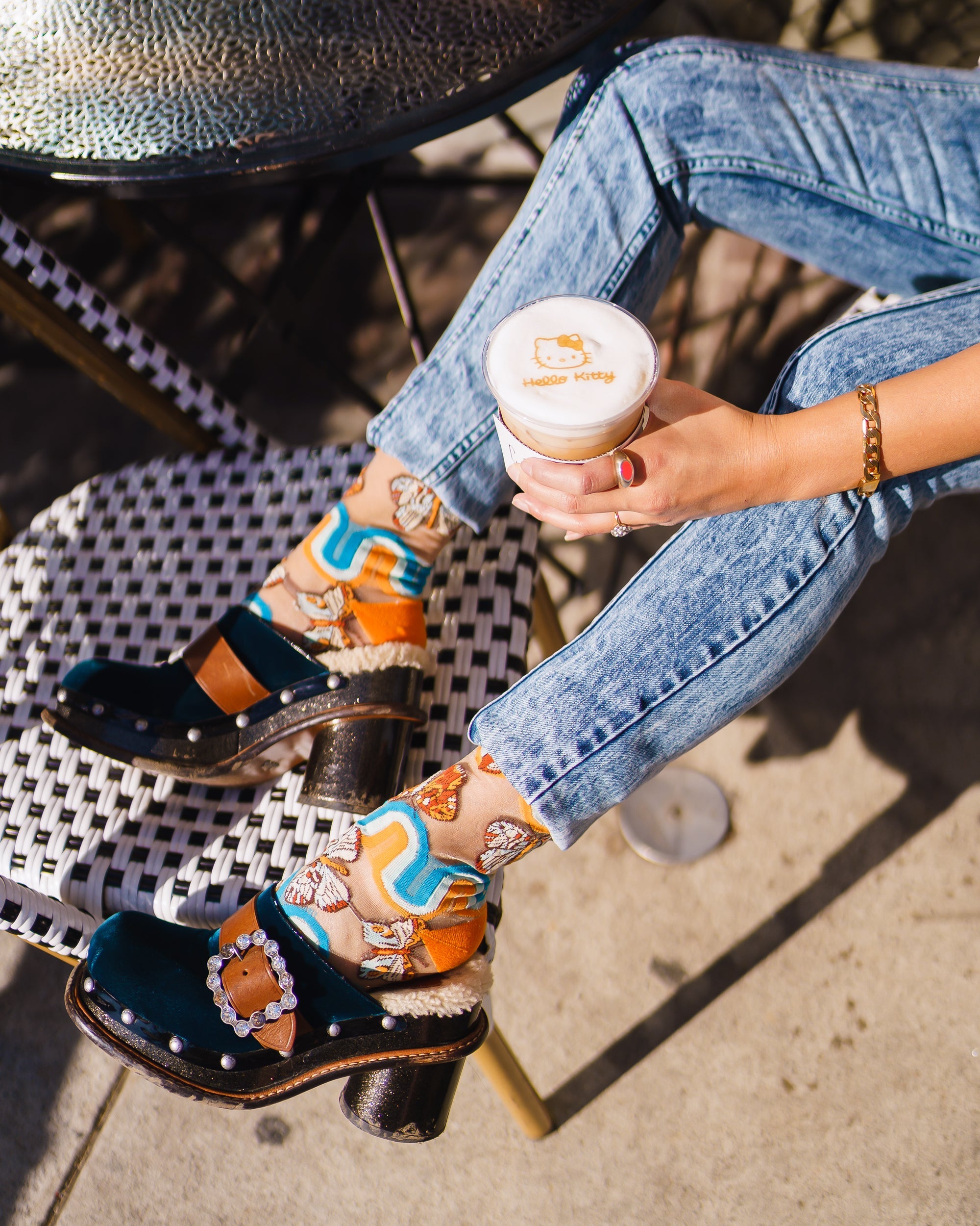 70s Rainbow Butterfly Sheer Mid High Sock By Sock Candy