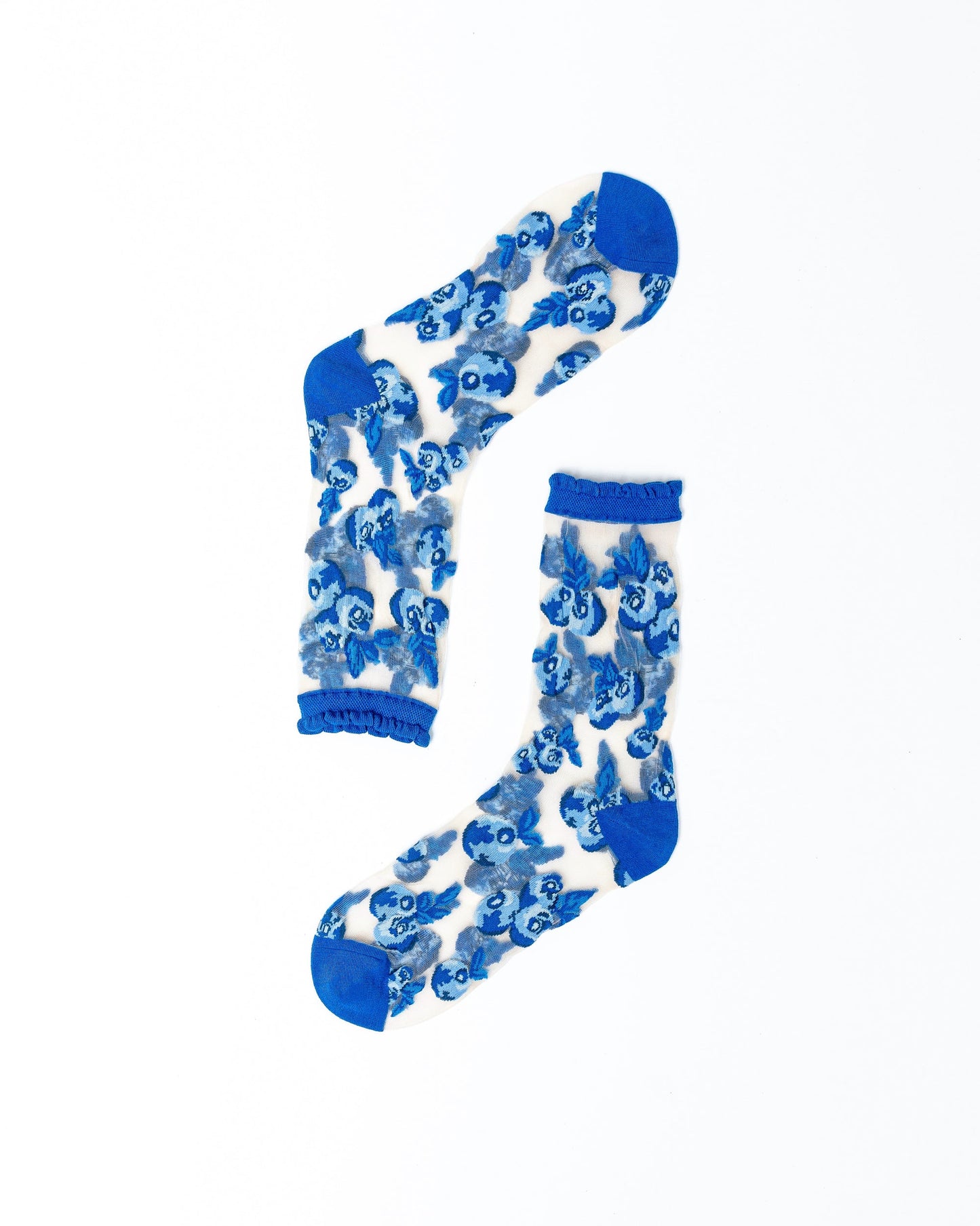 Blueberry Ruffle Sheer Crew Sock With Delicate Print