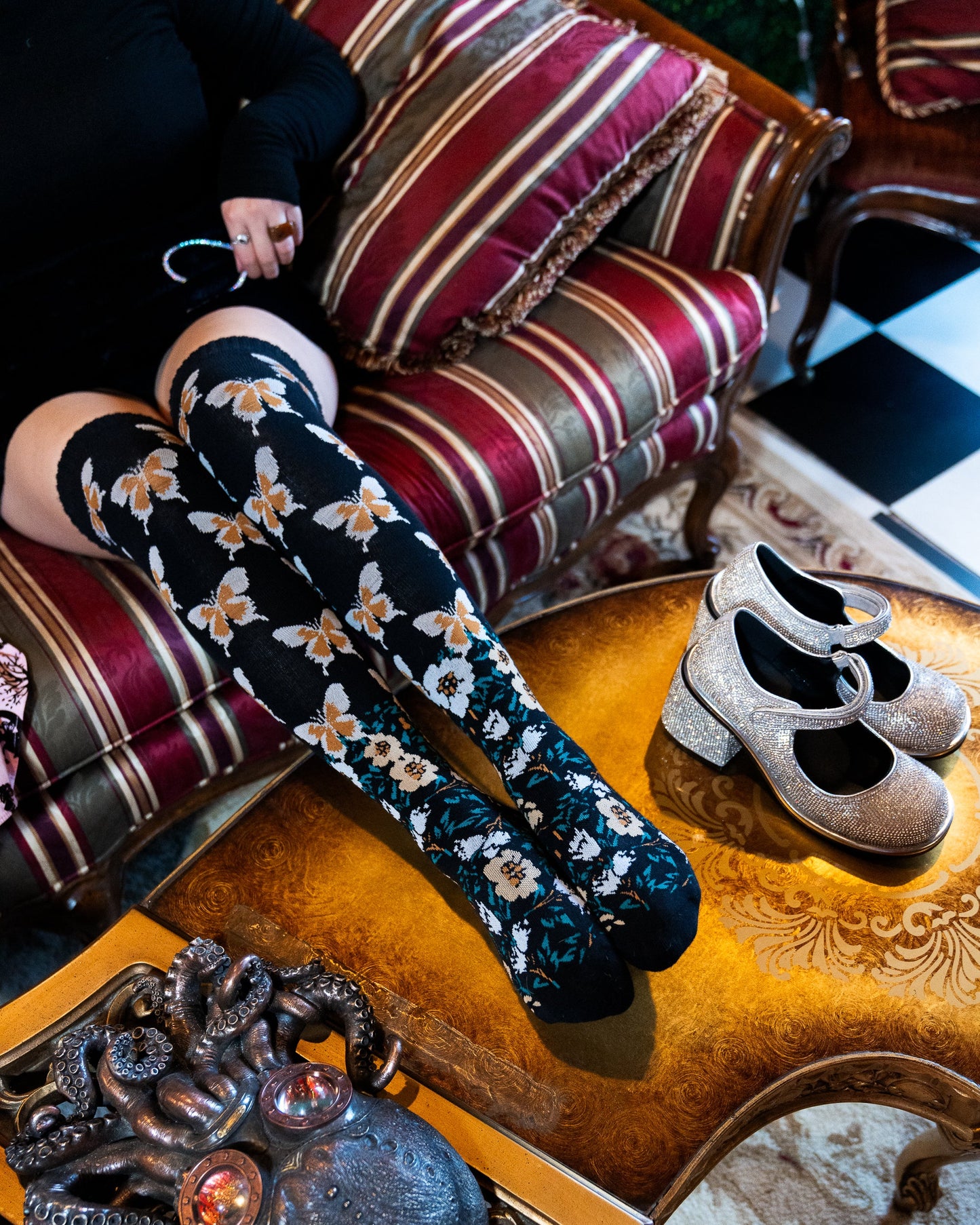 Butterfly Craze Knee High Socks With Halloween Flair