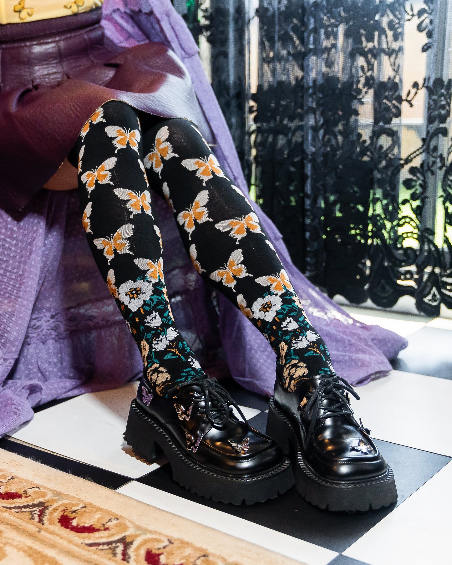 Butterfly Craze Knee High Socks With Halloween Flair