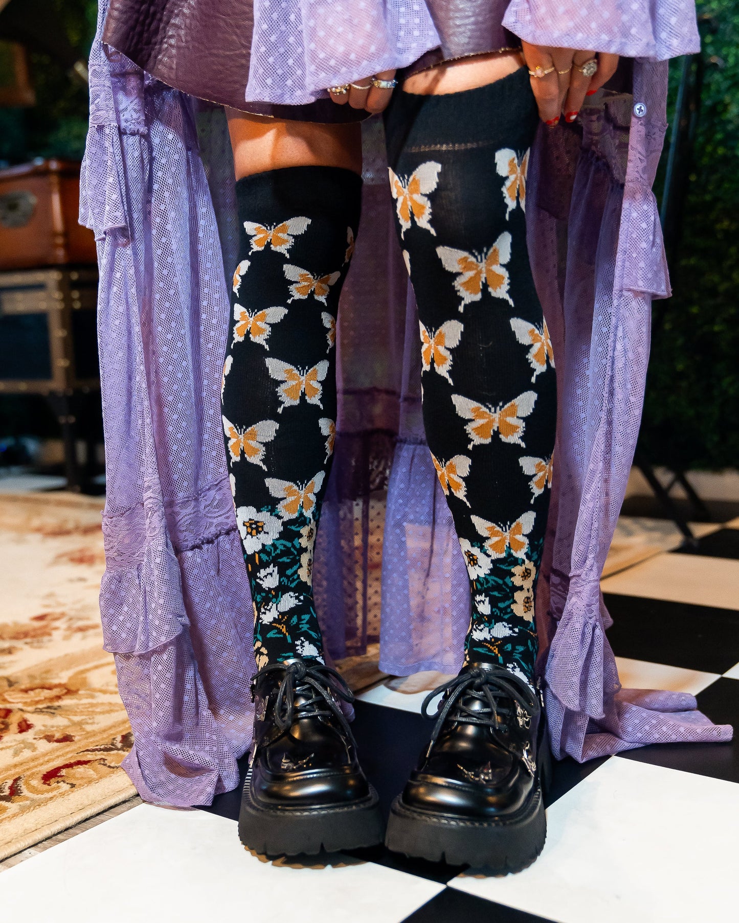 Butterfly Craze Knee High Socks With Halloween Flair