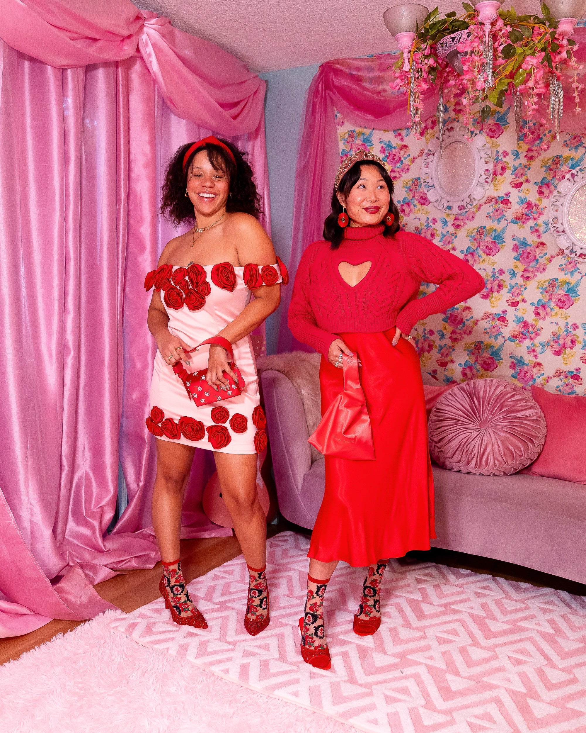 Cameo Rose Sheer Crew Sock Romantic Red Rose Cameo Charm