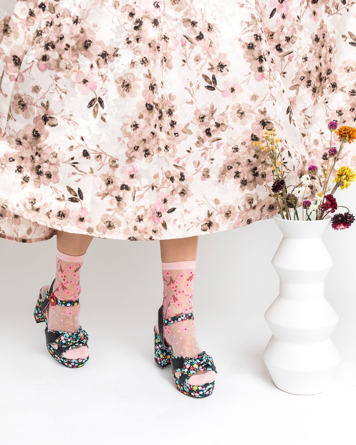 Cherry Blossom Sheer Crew Sock Floral Spring Bridal Party